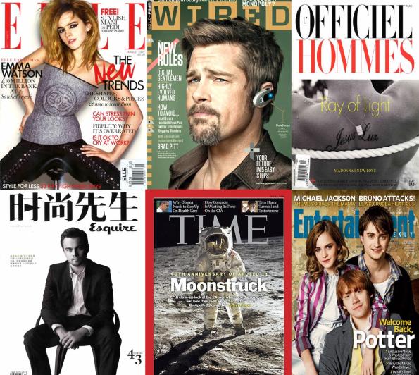 Emma Watson bien lejos de Harry Potter en la Elle UK. Brad Pitt como un geek en Wired. El noviecito de Madonna es portada de L'officiel Hommes. Leo DiCaprio es portada de Esquire China. Time homenajea a la luna y los chicos de Hogwarts se toman EW.